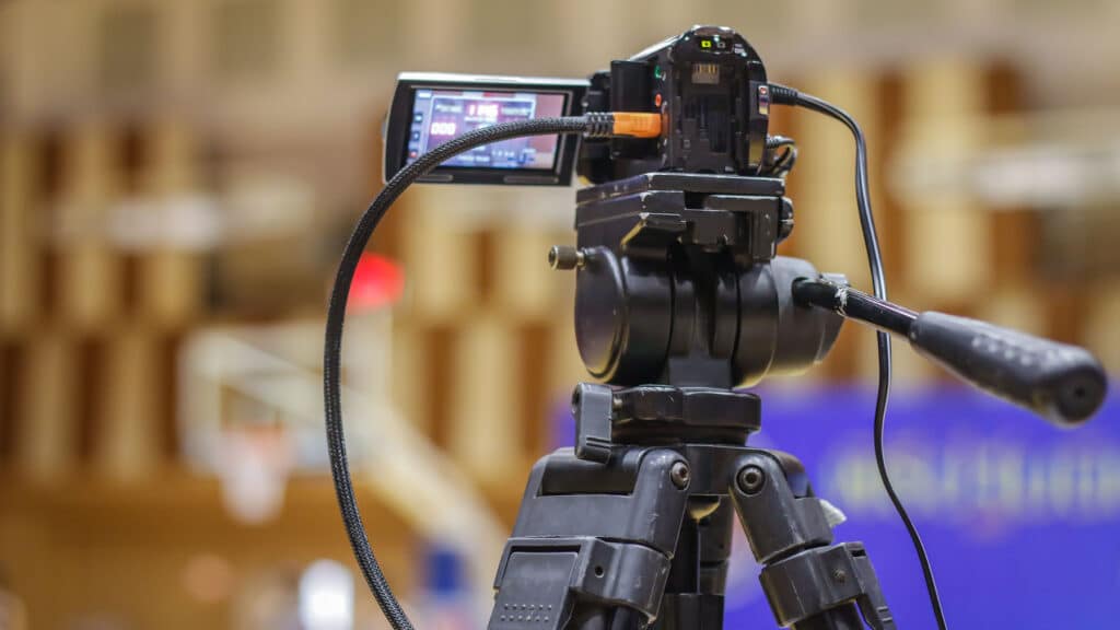A camera for streaming court proceedings on a tripod