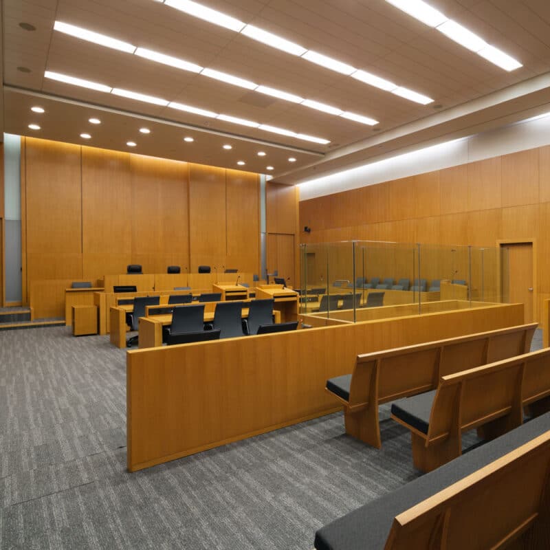 A modern courtroom with optimized AV systems